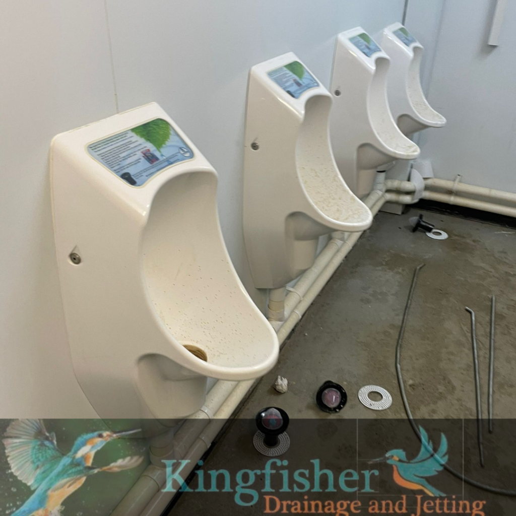 Blocked urinals due to heave scale Kingfisher Drainage and Jetting